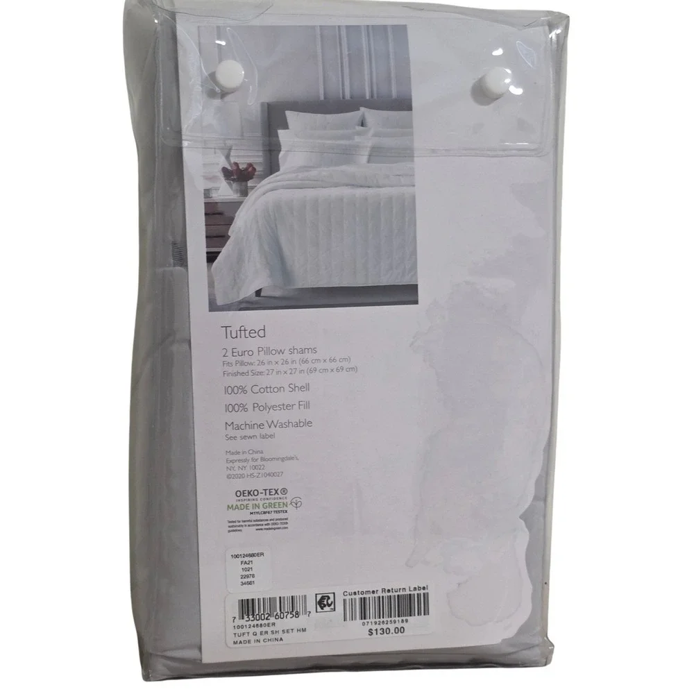 Sky Tufted Euro Pillow Shams Set of 2 Gray 100% Cotton 26x26 New
